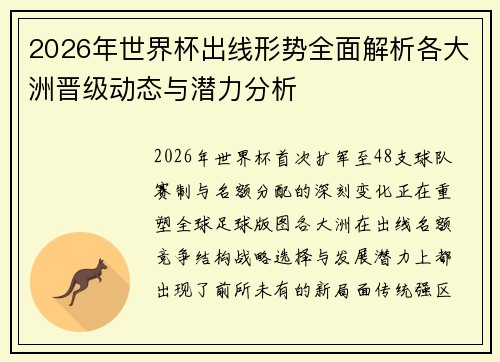 2026年世界杯出线形势全面解析各大洲晋级动态与潜力分析